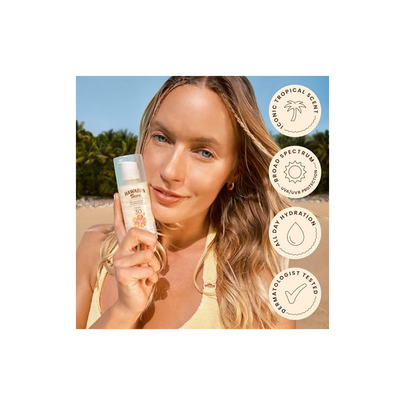 Hawaiian Tropic Silk Hydration Weightless Sunscreen Face Lotion, Broad-Spectrum Protection,