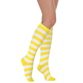 SYYWLYAP Womens Stripe Tube Outdoor Sport Socks Knee High Running Baseball Stockings Girls Long Boot Tights White and Yellow Stripe