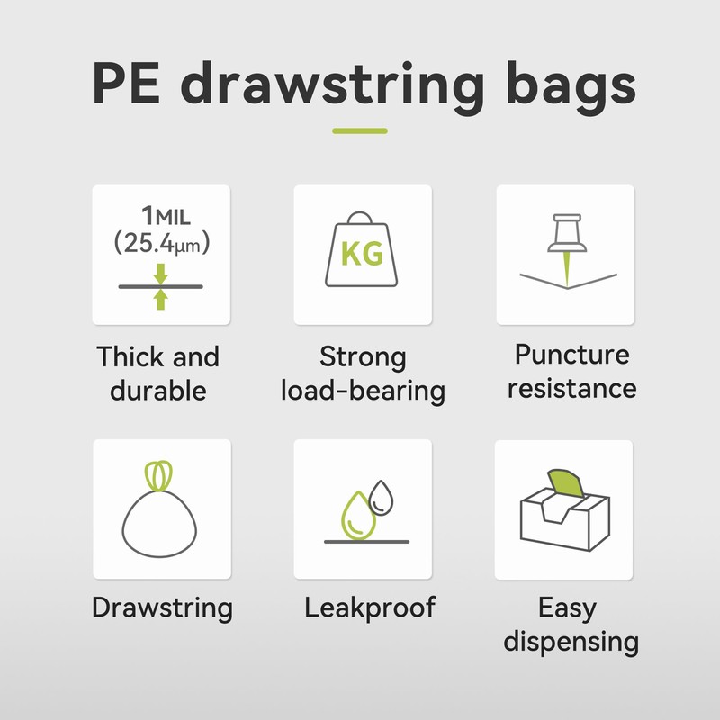 Ninestars Extra Strong White Trash Bags with Drawstring, Multiple Sizes