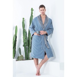 SEYANTE Plush Lined Microfiber Unisex Warm Spa Robe - Luxury Hotel Robe, Spa Bathrobe (Blue, Large)