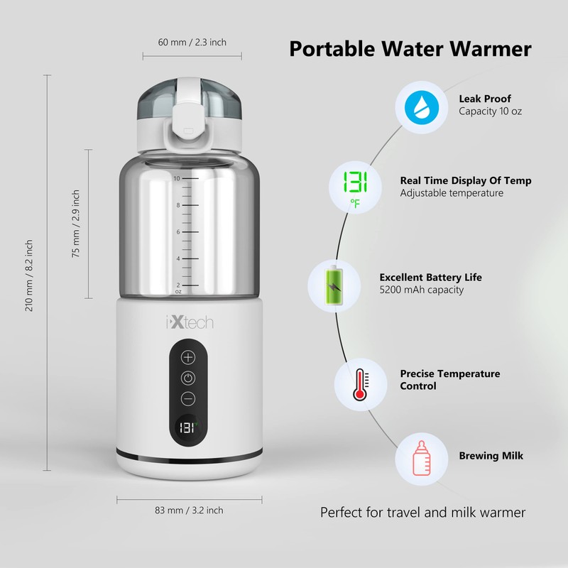 IXTECH Portable Water Warmer for Baby Formula, Milk Warmer for