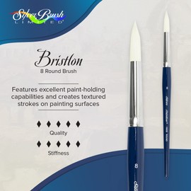 Silver Brush Limited 1900S-8 Bristlon Round Paintbrush for Oil, Acrylic, and Heavy Body Paints, Size 8, Short Handle