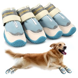 Petanims Dog Shoes for Large Dogs, Medium Dog Boots & Paw Protectors for Winter Snow, Waterproof Dog Booties for Hot Pavement, Hardwood Floors, for Rainy Blue Size 5