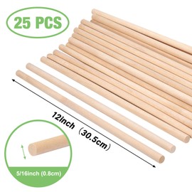 Lugailly Wooden Dowel Rods Wood Dowels for Crafts 5/16 x12 Inch, 25 PCS Macrame Wood Rods Round Wooden Sticks for Crafting, Unfinished Pine Hardwood Sticks for Crafts and DIYers, Wands, Flags
