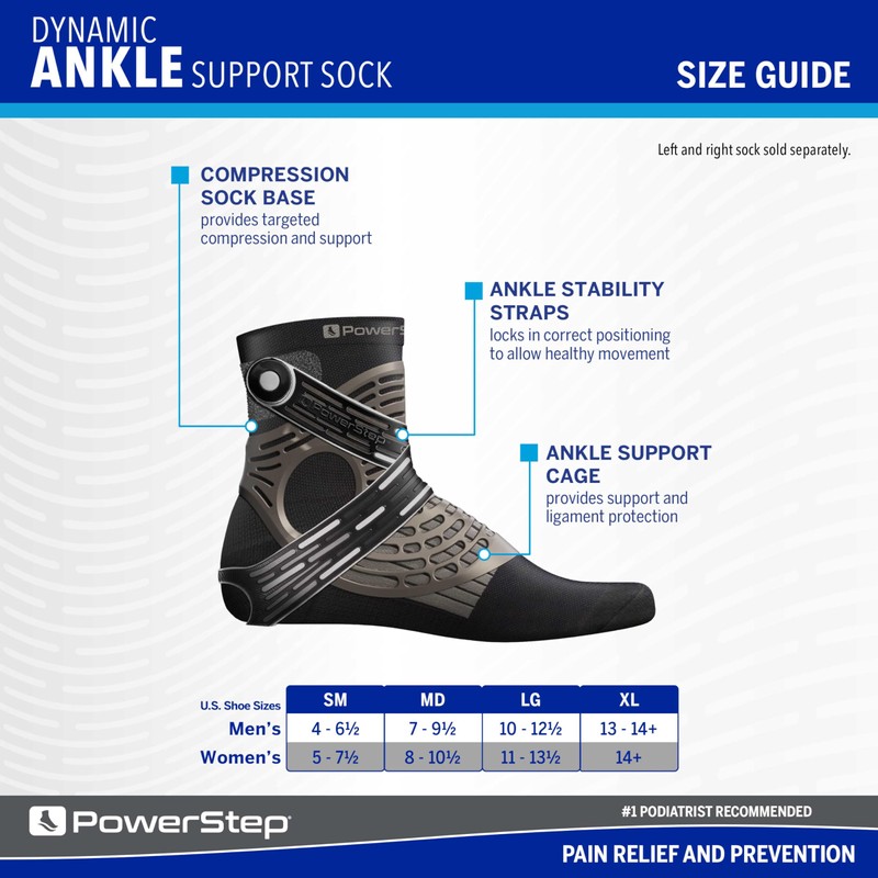 Powerstep Unisex's Dynamic Stability, Ankle Brace and Compression Sock, for