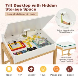 Costzon Kids Table and Chair Set, Wooden Lift-top Desk & Chair w/Storage Space, Safety Hinge, Gift for Toddler Drawing, Reading, Writing, Homeschooling, Children Activity Table & Chair (White)