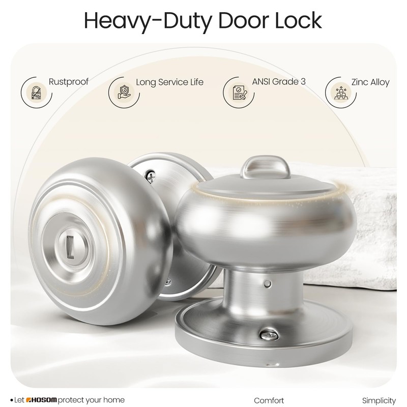 HOSOM Privacy Door Knob with Lock, Interior Door Knobs for