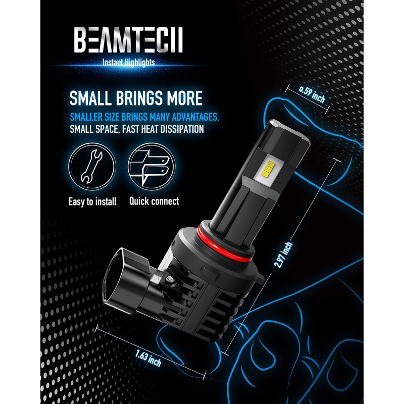 BEAMTECH 9005 Led Bulbs, Fanless in Line HB3 Fog Light