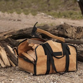 EPFORGE Waxed Canvas Firewood Carrier - Heavy Duty Log Carrier Bag with Reinforced Handles firewood Rack Outdoor for Camping/Indoor Fireplace, Portable Wood Storage Bag for RV/Backyard