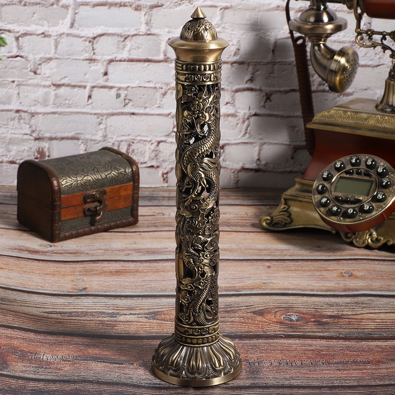 Incense Burner Bronze Tone Dragon Phoenix Relief Craft Ornaments Tea