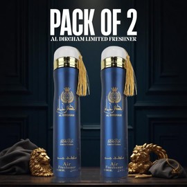 Pack of 2-Al Dirgham Limited Edition Air Freshener, 300 ml, Royal Blue with Gold Tassel, Arabic Design