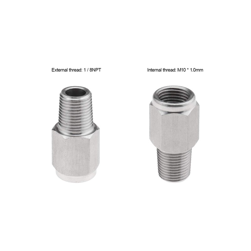 2pcs 1/8NPT to M10x1.0 Pressure Pressure Gauge Reducer Connector Automobile