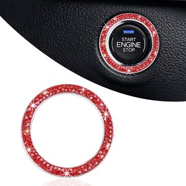 FSTURIOS Bling Crystal Double Rhinestone Car Engine Start Ring Decals, Sparkling Push to Start Button Decoration Ring, Shiny Key Ignition Knob Ring Sticker Engine Start Stop Decor (Red)