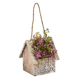 Nearly Natural Sedum and Eucalyptus in Birdhouse Hanging Basket