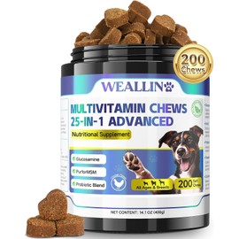 25-in-1 Multivitamin Supplements for Dogs - Multi-Vitamin Treats For Dogs Multivitamin Chewable Dog Vitamins For Heart,Skin,Coat,Natural Balance,Digestion for All Ages 200 Chews Chicken Flavor