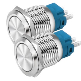 Gebildet 19 mm Flat Head SPDT On/Off Locking Push Button Waterproof, Stainless Steel Metal Push Button, Solder Pin Connections DC 6V/12V/36V/48V, AC 110V/230V, 2A, 1NO + 1NC