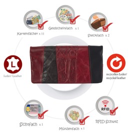 Sunsa Leather Wallet Large Wallet with RFID Protection Women's Wallet with Many Credit Card Compartments Purse Purses for Women, black red, Classic