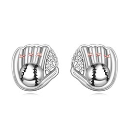 URONE Baseball Earrings 925 Sterling Silver Softball Earrings Baseball Stud Earrings Baseball Jewelry for Women Sports Lovers