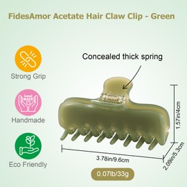 Large Hair Claw Clips for Women,3.8’’ Acetate Hair Clip,Jelly Square Rectangle Clip for Thin Thick Hair,Strong Hold Jaw Clips,Hair Accessories for Women Girls (Olive Green)