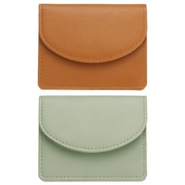 sourcing map 2 Pcs Leather Business Card Case, Professional Slim Business Card Holder Business Card Holder Wallet with 3 Card Slots for Men and Women, (Light Brown/Light Green)