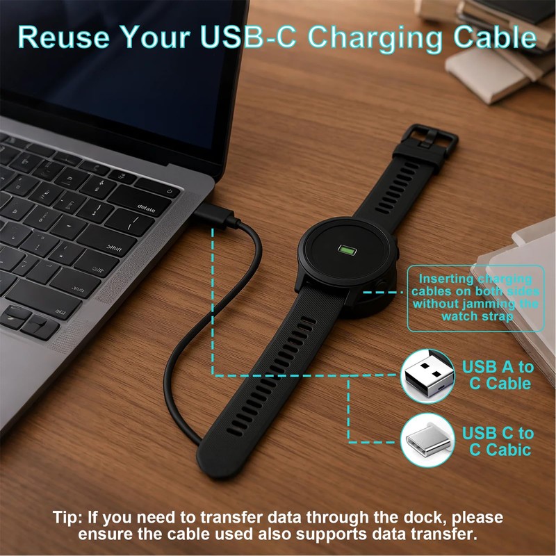 Charging Cable Compatible with Garmin (Charging Base-TypeC & Mirco)
