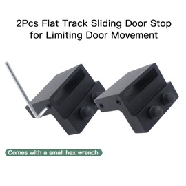Joyangy Barn Door Roller Stopper Hardware, 2PCS 41×7mm/1.61"×0.28"(L×W) Flat Track Sliding Door Stop for Limiting Door Movement, Black Roller Catches with Wrench for Household Home