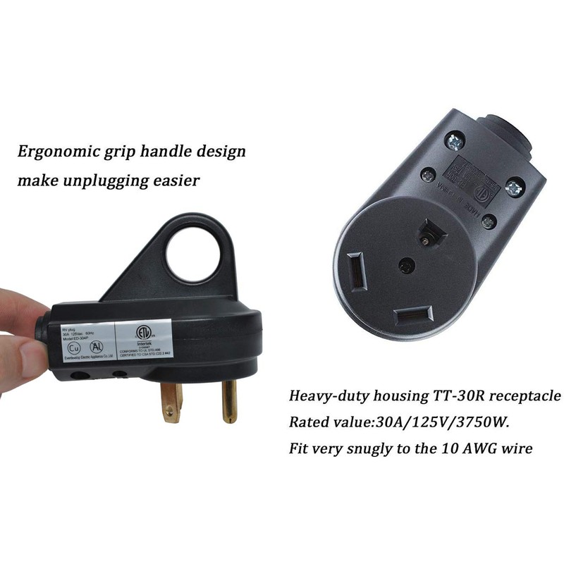 30 Amp RV Plug Set, Male & Female 30A/125V Replacement