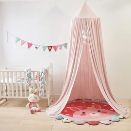 THREENTDAY Bed Canopy for Kids, Round Dome Kids Mosquito Net Indoor Outdoor Castle Hanging House Decoration Reading Nook Kids Playing Home Decoration(Beige Pink)