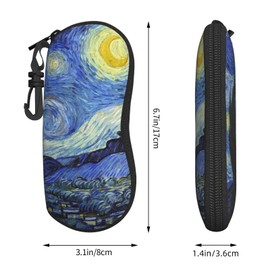 Sunglasses Soft Case Ultra Light Neoprene Zipper Eyeglass Case With Belt Clip (Van Gogh - Starry Night)
