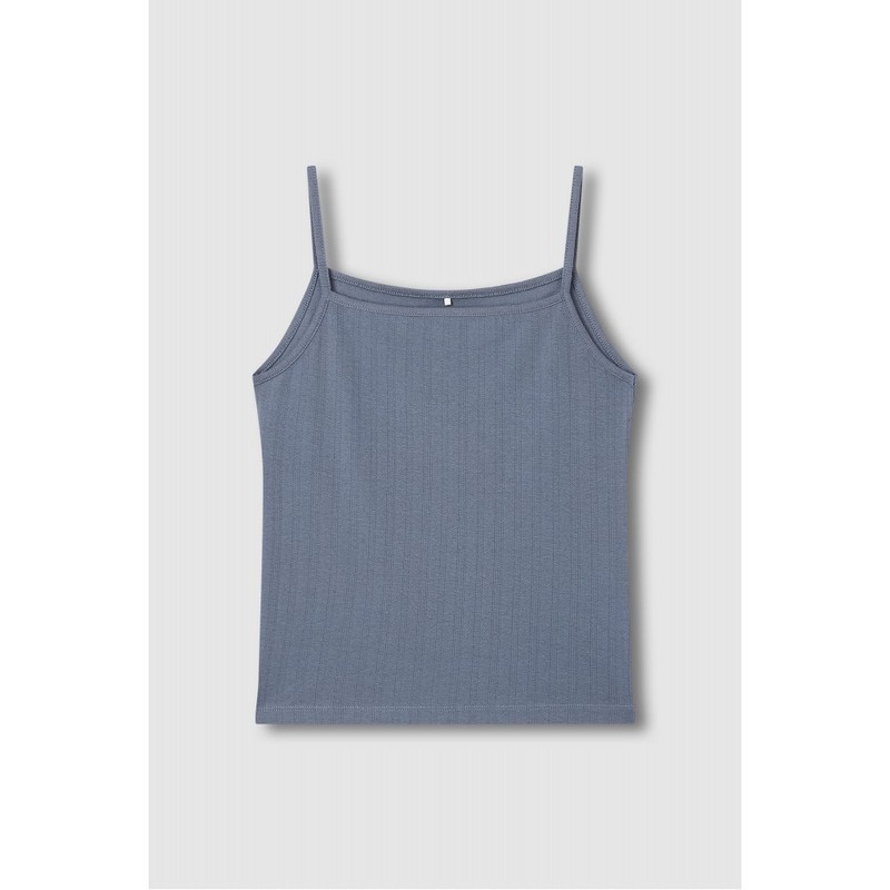 JAJU [JAJU] Yeo Pointelle Sleeveless Lounge T-Shirt_Blue Grey