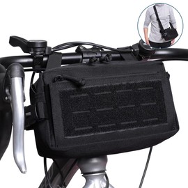 MUCHER Bicycle Handlebar Bag Front Bag Bicycle Bag Storage Bag with Shoulder Strap Molle Tactical Pouch for Road Bike Mountain Bike Cycling Travel (Black)