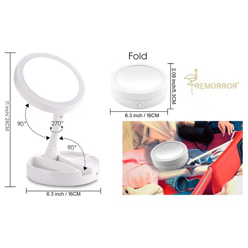 Lighted Makeup Mirror,Double Sided 10X Magnifying Mirror,Vanity Mirror with Lights,Smart