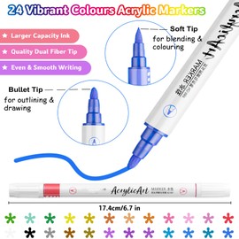 Marte Vanci Acrylic Paint Pens, 24 Colors Dual Tip Acrylic Paint Pens Markers Nail Art Pens with Brush Tip Fine Tip for Nail Beauty, Rocks Painting, Ceramic Glass Wood Canvas, DIY Crafts Art Supplies