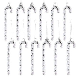 Candy Canes Christmas Tree, Pack of 12 Candy Cane Decoration, Christmas Decoration Candy Cane Pendant for Christmas Tree with Cord, Glittering Silver, 13 cm