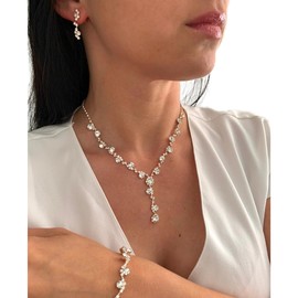 ONDEGO Rosegold 3er Set Strass Schmuck Kette Schmuckset Armband Kommunion Ball Abiball Hochzeit Brautschmuck