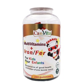 CanVita Halal Vegan kids Multivitamins plus iron Gummy 240, for Immunity Support - first day vitamins, Helps to maintain Good Health & immune function, Multivitamines pour enfants, vitamin d , vitamin b, vitamin c, vitamin a, biotin & Iron, Made in Canada