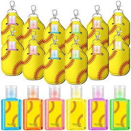 Frienda 48 pack Softball Party Favors Set 24 Pcs Mini Hand Sanitizers and 24 Pcs Keychain Holders Travel Size Sanitizers for Softball Players Coaches Fans Gifts for Team Sports Party Supplies