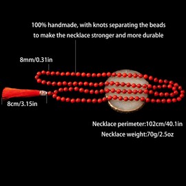 Hovaete 108 Mala Beads Natural Stone Japamala Yoga Prayer Rosary Meditation Hand Knotted Beaded Tassel Necklace for Women Men (Red Turquoise)