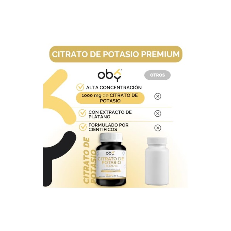 OBY Citrato de Potasio 1000 mg | Potasio enriquecido con