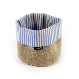 LinenMe Blue Natural Striped Linen Cotton Basket Jazz, SMALL (15 x 20 cm)