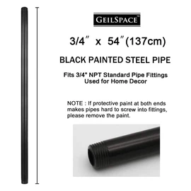 GeilSpace 6 Pack 3/4" × 54" Pre-Cut Black Metal Pipe, Industrial Steel Fits Standard Three Quarters Inch Threaded Pipes and Fittings - Vintage DIY Industrial Shelving (3/4" × 54", Black)