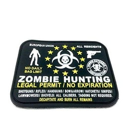 Zombie Hunting EU Legal Permit All Residents Black PVC Large Airsoft Patch