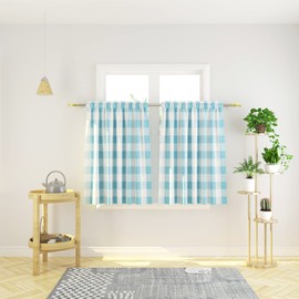 NATUS WEAVER Buffalo Check Kitchen Tier Curtais 36 inches Long Plaid Gingham Rod Pocket Classic Cafe Curtains Country Farmhouse Kitchen Short Curtains 2 Panels Sky Blue & White