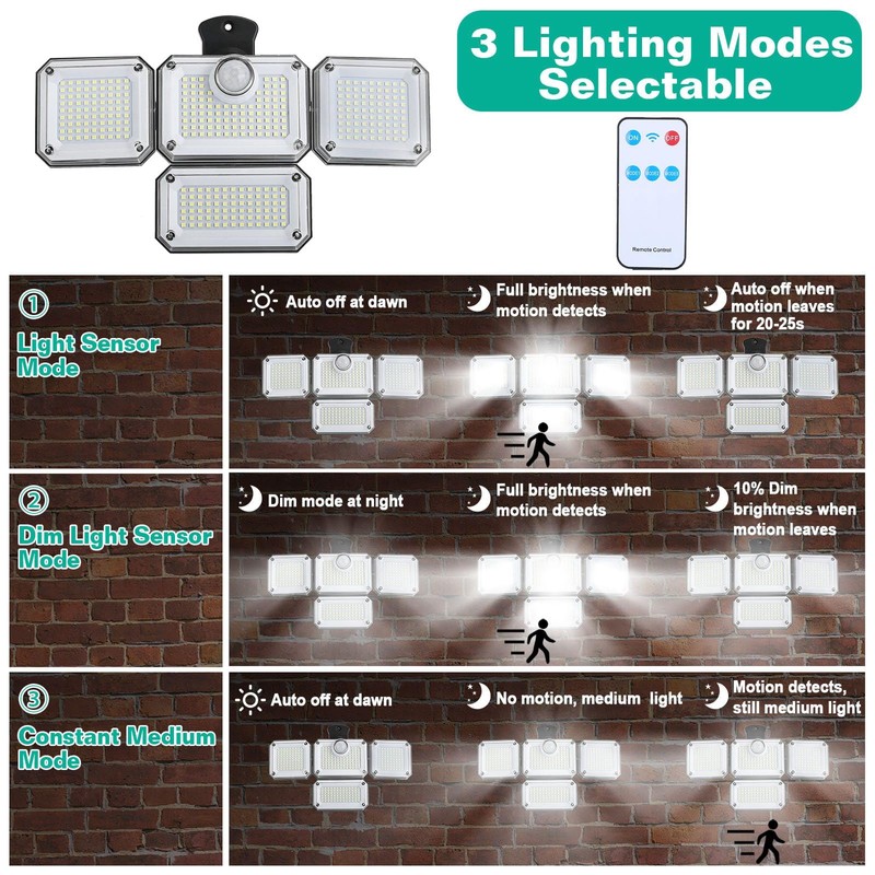 KOCASO Solar Outdoor Lights, 333 LED 3000LM Security Lights with
