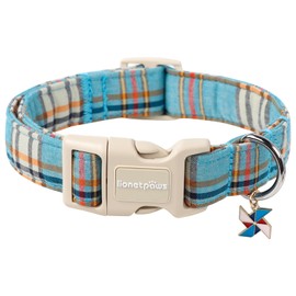 Lionet Paws Boy Dog Collar- Cute Blue Plaid Dog Collars with Plastic Buckle, Light Adjustable Dog Collars for Small Medium Dogs