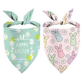 Easter Dog Bandanas Puppy Scarf - Easter Eggs Bunny Peeps Dog Outfits - 2 Pcs Adjustable Triangle Double-Layer Reversible Pet Bandanas for Small Medium Large Dogs