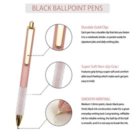 Linbsunne Ballpoint Pens Black Medium Point 1mm Pen with Super Soft Grip Ball Point Pen for Men Women Retractable Pens