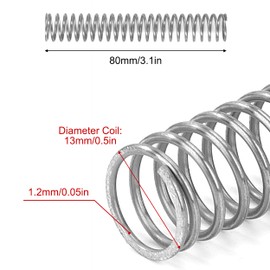 GUNGY Compression Spring Stainless Steel Spring Compression Springs 80 mm Wire Diameter 1.2 mm Outer Diameter 13 mm Length 80 mm Maximum Spring Force 1.81 kg Pack of 10