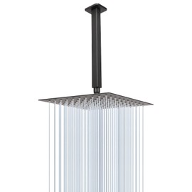 Rain Shower Head With Shower Arm, NearMoon Ceiling Mount Square Shower Head, Stainless Steel Ceiling Rainfall Showerhead- Waterfall Full Body Coverage (8 Inch Shower Head with Arm, Matte Black)