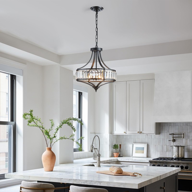 Majhoiw Black Crystal Chandeliers for Dining Room, Round Rustic Farmhouse